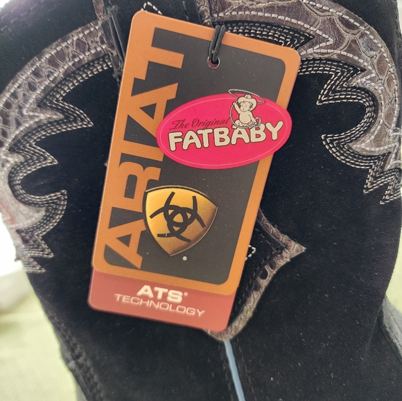 Ariat Showbaby Fatbaby U Turn Cowboy Boots Roughed Black Leather Suede Size 9.5 - Picture 9 of 15